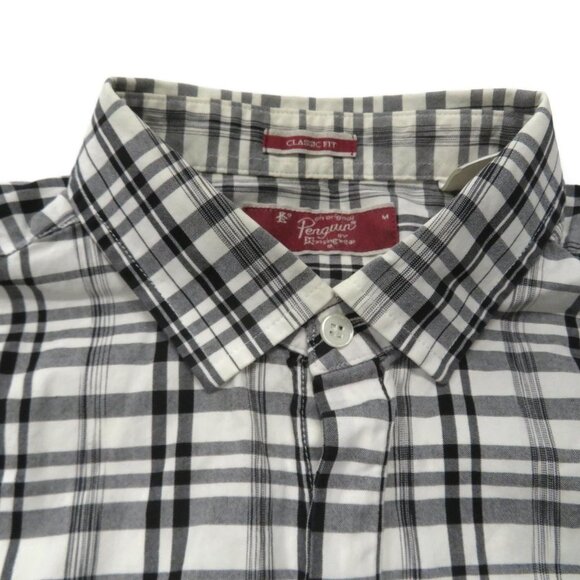 Original Penguin Button Up Shirt Mens Medium Long Sleeve Classic Fit Black Check - Picture 3 of 6